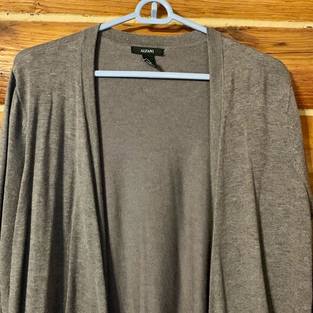 Alfani Open Front Cardigan Sweater with Faux Leather Elbow Patches Size Medium - Picture 2 of 12